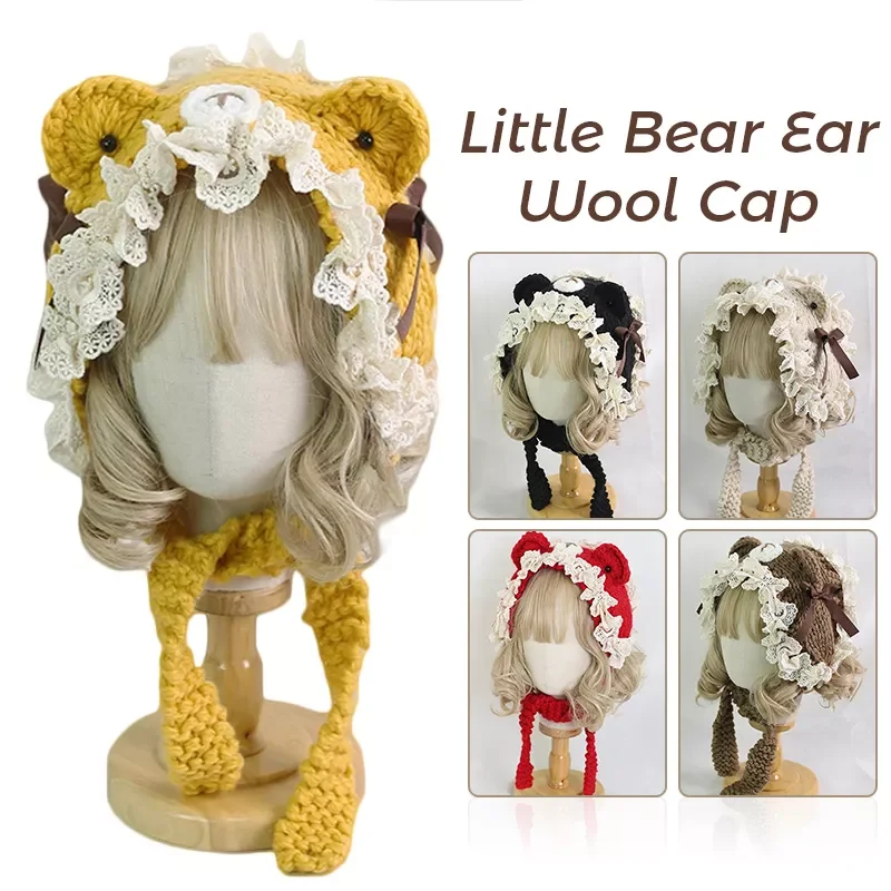 Japanese Cute Bear Ears Woolen Hat Lolita Girl Cat Ear Lace Trim Sweet Handmade Knitted Hat Mori Girl Warm Cap Kawaii Hat
Japanese Cute Bear Ears Woolen Hat Lolita Girl Cat Ear Lace Trim Sweet Handmade Knitted Hat Mori Girl Warm Cap Kawaii Hat