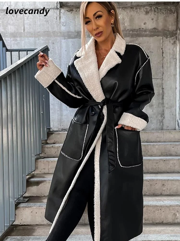 Women Faux Leather Turndown Collar Belt PU Overcoat 2022 Warm Loose Long Sleeve Female Midi Jacket Cool Lady Elegant Pocket Coat
Women Faux Leather Turndown Collar Belt PU Overcoat 2022 Warm Loose Long Sleeve Female Midi Jacket Cool Lady Elegant Pocket Coat
