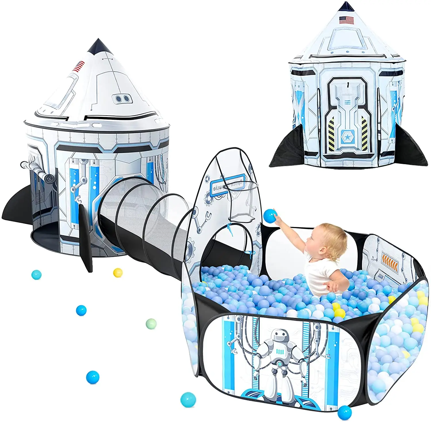 Kids Ball Pit Tent Playhouse White Rocket Ship Play Tunnel Children Pop Up Tent for Indoor Outdoor Space Toys for Boys Girls
Kids Ball Pit Tent Playhouse White Rocket Ship Play Tunnel Children Pop Up Tent for Indoor Outdoor Space Toys for Boys Girls