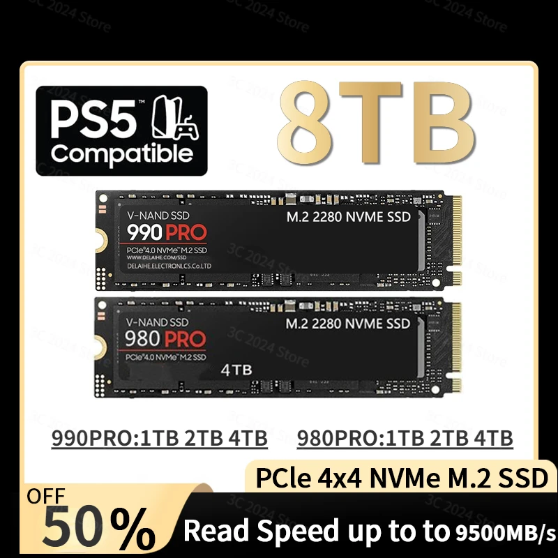 990 PRO 4TB 2TB 1TB M.2 2280 SSD PCIe4.0 NVMe Gaming Internal Solid State Hard Drive Up To 7450MB/s for PS5 Desktop Laptop
990 PRO 4TB 2TB 1TB M.2 2280 SSD PCIe4.0 NVMe Gaming Internal Solid State Hard Drive Up To 7450MB/s for PS5 Desktop Laptop