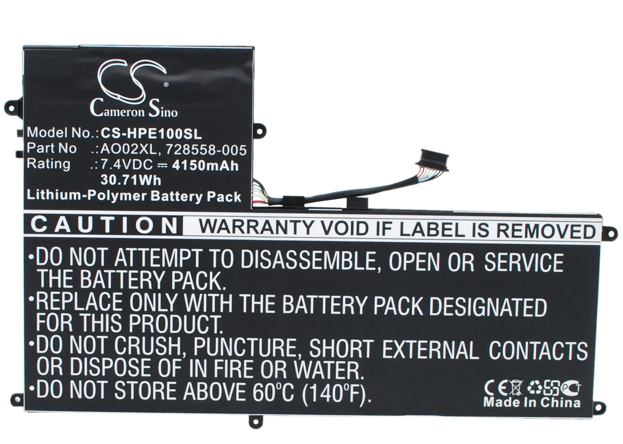 Cameron Sino Battery For HP 2ICP4-75/121 ElitePad 1000,ElitePad 1000 G2 4150mAh / 30.71Wh 
Cameron Sino Battery For HP 2ICP4-75/121 ElitePad 1000,ElitePad 1000 G2 4150mAh / 30.71Wh