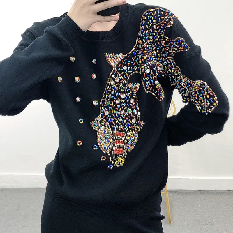 Euramerican A Winter Sweater Women Keep Warm thickened O-Neck Pullovers Diamond Goldfish Sequin Hihg Quality Fashion Tops
Euramerican A Winter Sweater Women Keep Warm thickened O-Neck Pullovers Diamond Goldfish Sequin Hihg Quality Fashion Tops