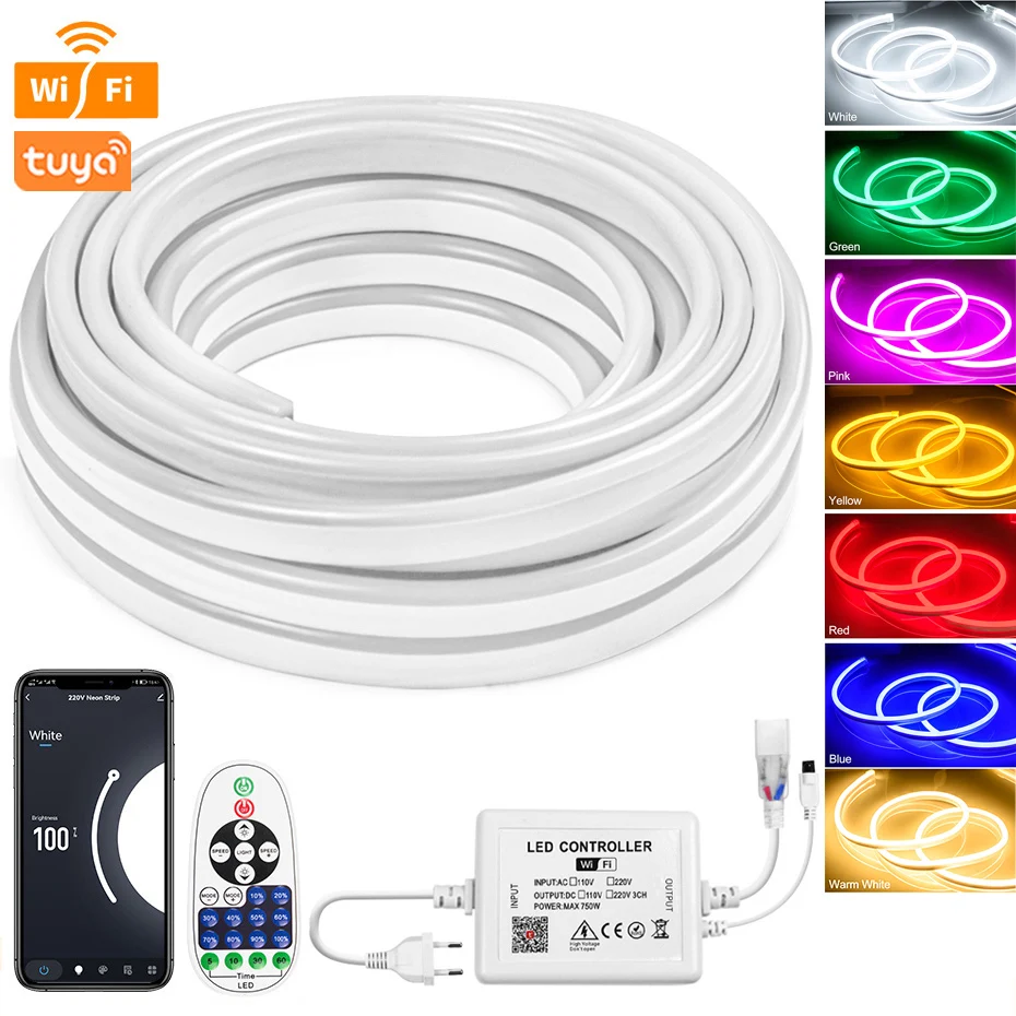 220V Neon Light LED Strip 750W Remote/Wifi/Bluetooth Control SMD2835 120LEDs/M Flexible Rope Tube Lamp Waterproof Outdoor Decor
220V Neon Light LED Strip 750W Remote/Wifi/Bluetooth Control SMD2835 120LEDs/M Flexible Rope Tube Lamp Waterproof Outdoor Decor