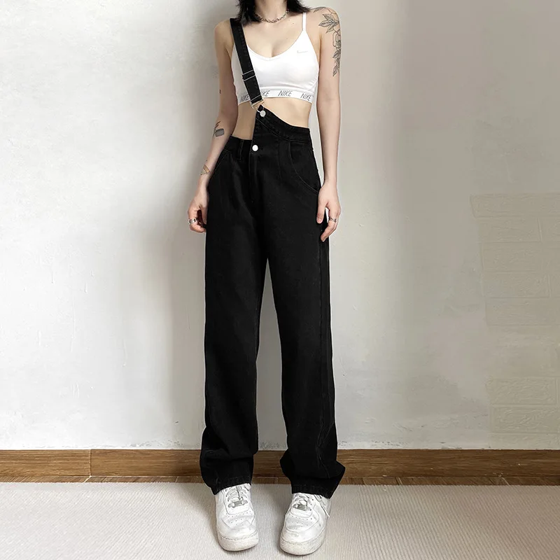 Hong Kong style retro diagonal neck suspenders, overalls, suspenders, minority drag cool, age reducing, slim, high waist jeans
Hong Kong style retro diagonal neck suspenders, overalls, suspenders, minority drag cool, age reducing, slim, high waist jeans