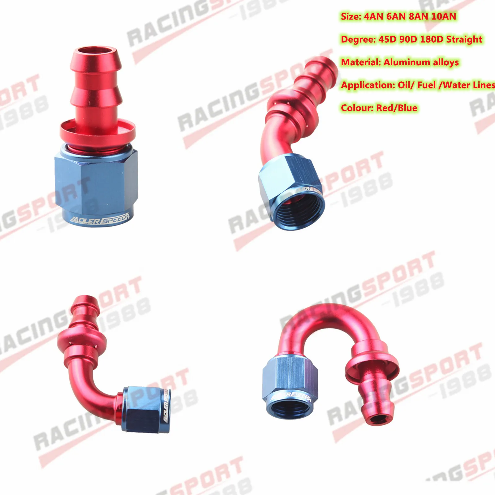 4AN 6AN 8AN 10AN Push-on Hose End Fitting Adaptor Fuel Line Degree 45 90 180 Straight Red/Blue
4AN 6AN 8AN 10AN Push-on Hose End Fitting Adaptor Fuel Line Degree 45 90 180 Straight Red/Blue