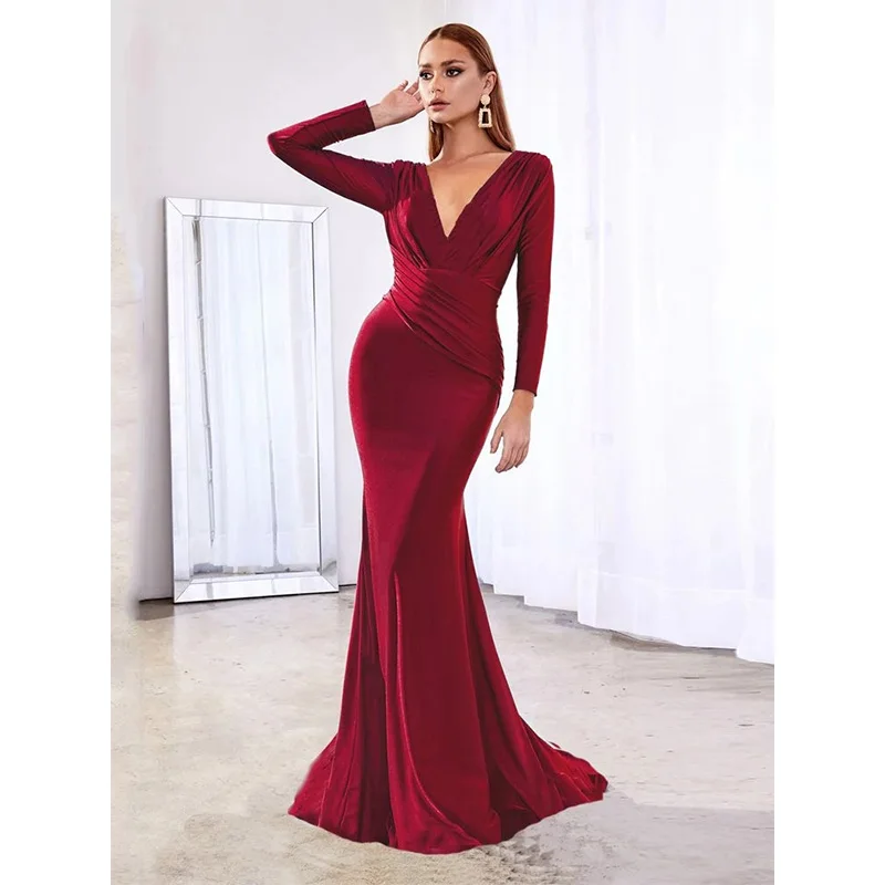 Hip Wrap Mermaid V-Neck Long Sleeve Zipper Women's Evening Dress Elegant Formal Sexy Fashion Vestidos Gala Christmas Party Dress
Hip Wrap Mermaid V-Neck Long Sleeve Zipper Women's Evening Dress Elegant Formal Sexy Fashion Vestidos Gala Christmas Party Dress