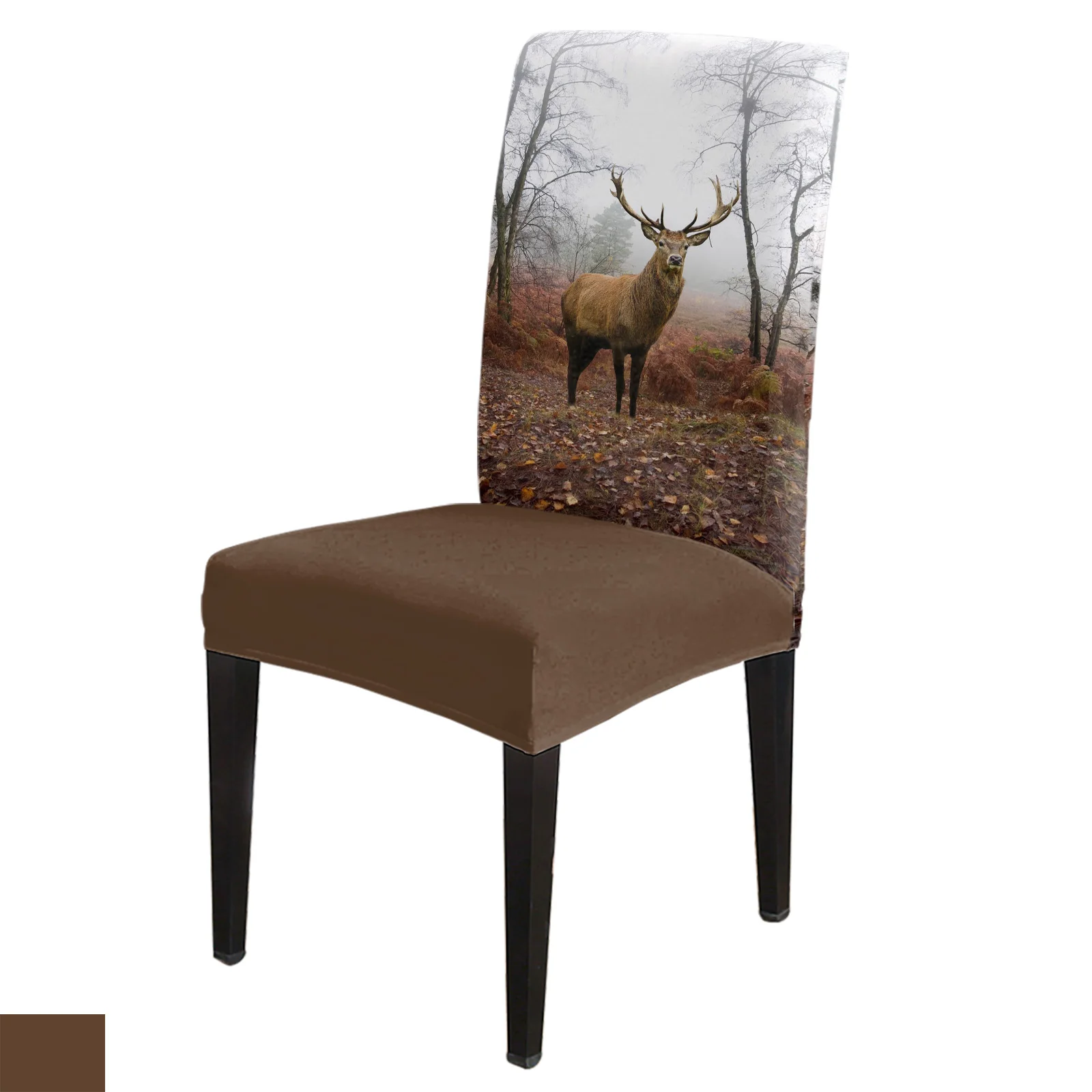 

Осенний комплект чехлов на стул с изображением леса животного оленя кухонный обеденный эластичный чехол из спандекса для банкета свадебной вечеринки