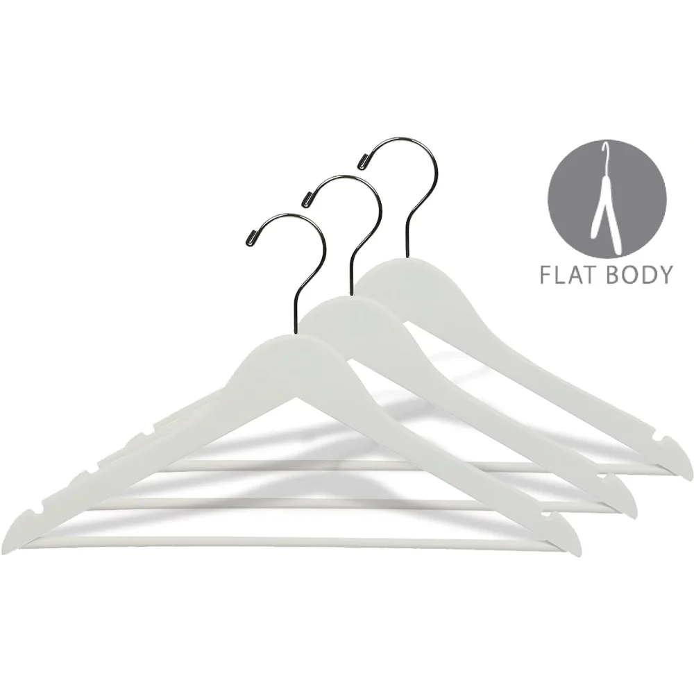 BOUSSAC, White Wood Suit Hanger W/Bar and Chrome Hook,100 Pack,hangers for Clothes,armarios De Dormitorio
BOUSSAC, White Wood Suit Hanger W/Bar and Chrome Hook,100 Pack,hangers for Clothes,armarios De Dormitorio
