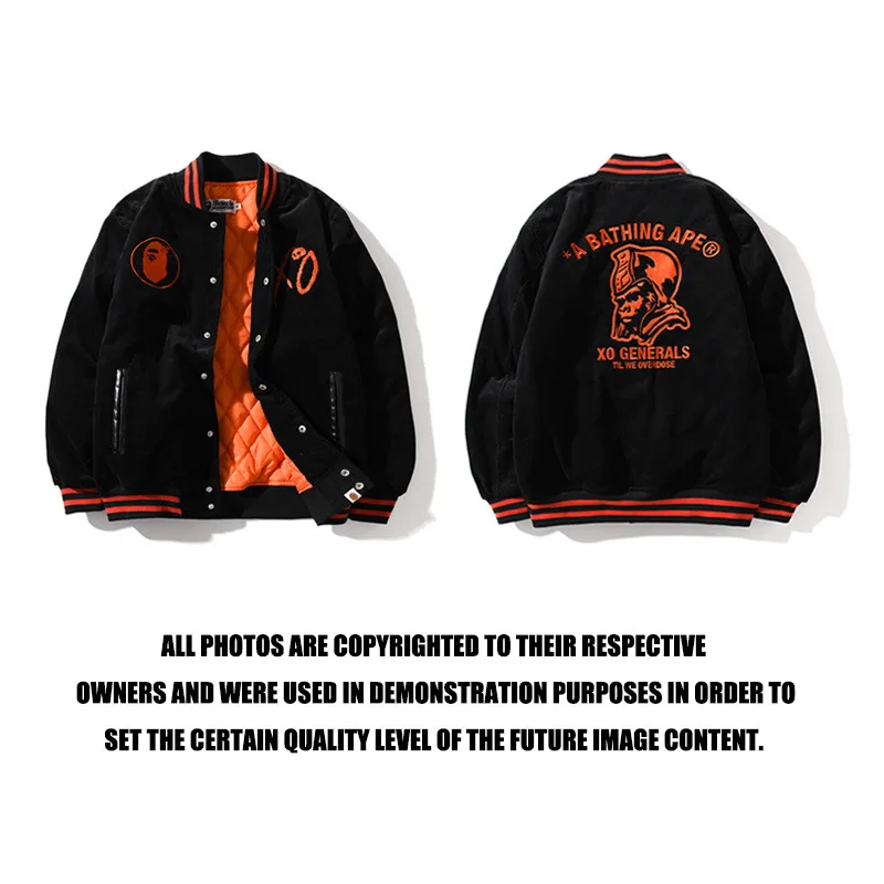 

BAPE Varsity Baseball Uniform Jacket Boys 2022 Winter Warm Original Embroidery Casual Cotton Clothes Black Shark Coat Streetwear