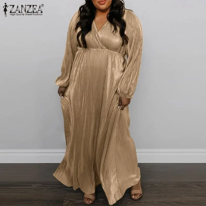 Spring Autumn Pleated Robe Longue ZANZEA French Elegant Maxi Dress Women Party V Neck Vestidos Holiday A Line Dresses Oversized
Spring Autumn Pleated Robe Longue ZANZEA French Elegant Maxi Dress Women Party V Neck Vestidos Holiday A Line Dresses Oversized