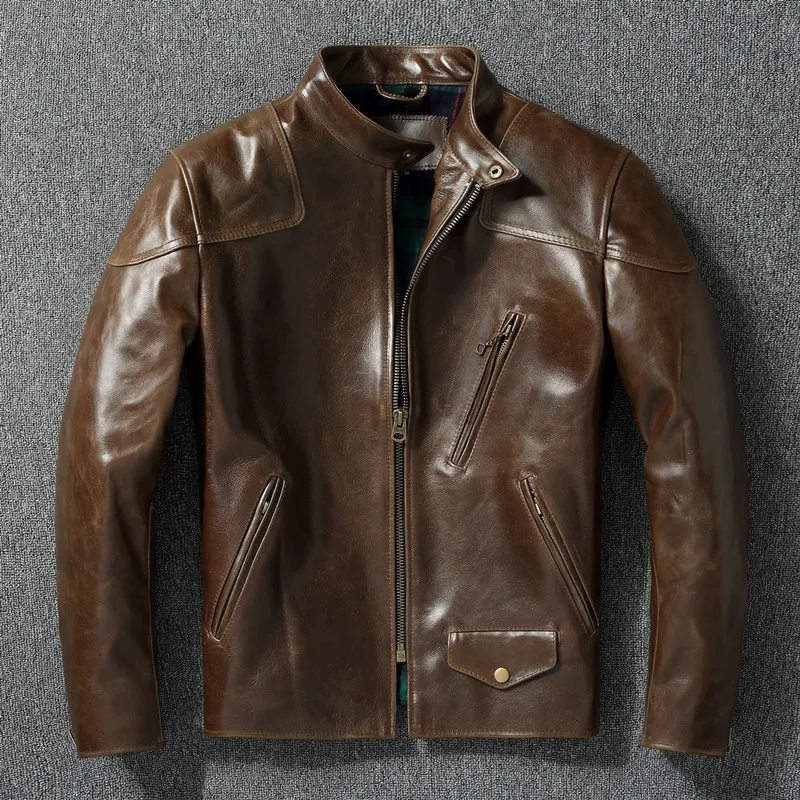 Cowhide Layer Oil Leather Jacket Biker Autumn Men Jacket Motorcycle Coat Style Top Stand Collar Real Spring Brown Men's Waxed
Cowhide Layer Oil Leather Jacket Biker Autumn Men Jacket Motorcycle Coat Style Top Stand Collar Real Spring Brown Men's Waxed