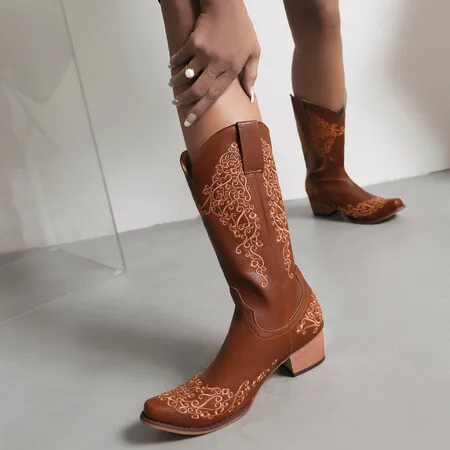 AnmaiRon Bohemian Style Embroidery Classic Retro Western Boots Pointed Toe Thick Heel Embroidery Flower Slip on Mid-Calf Boots
AnmaiRon Bohemian Style Embroidery Classic Retro Western Boots Pointed Toe Thick Heel Embroidery Flower Slip on Mid-Calf Boots