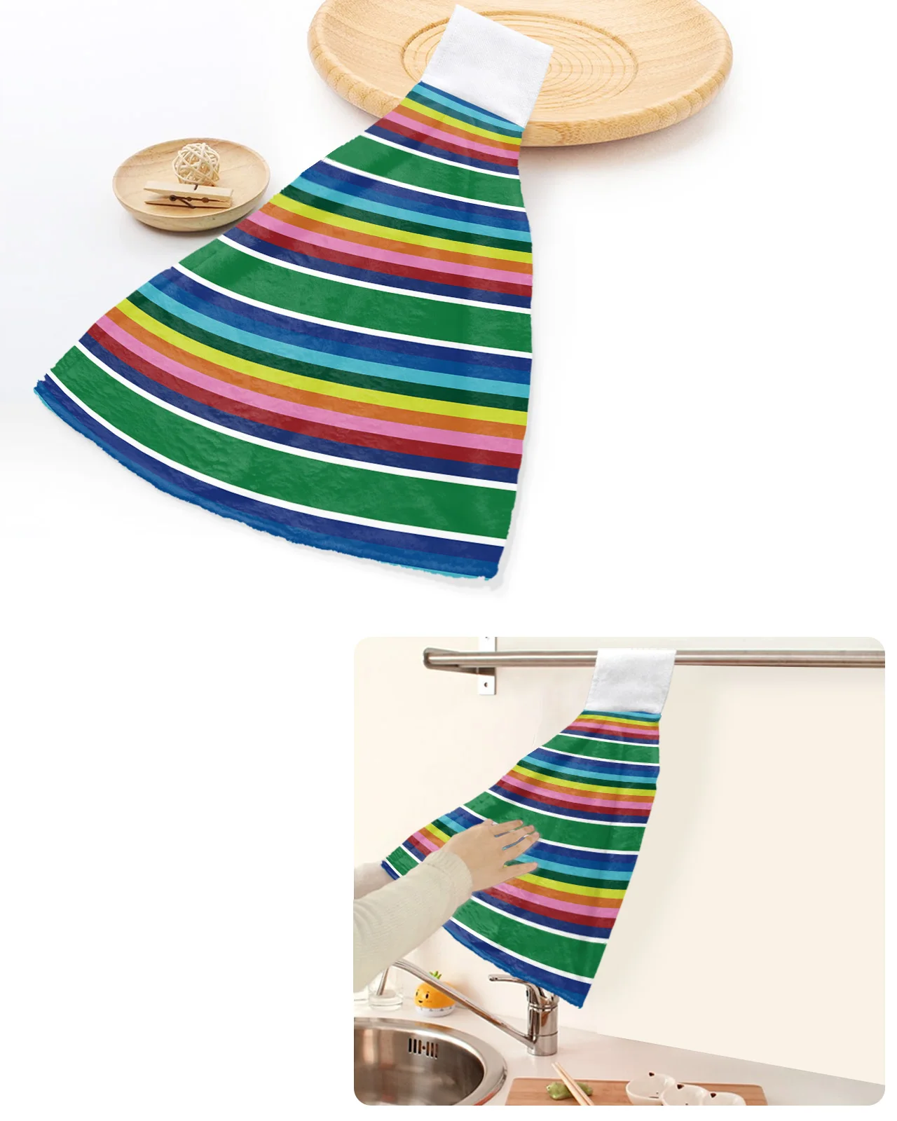 

Geometric Rainbow Stripes Boho Style Hand Towels Home Kitchen Bathroom Hanging Dishcloths Loops Soft Absorbent Custom Wipe Towel