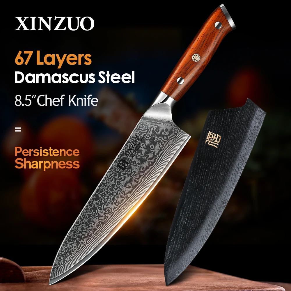 XINZUO 8.5 Inch Chef Knives High Carbon Chinese VG10 67 Layer Damascus Kitchen Knife Stainless Steel Gyuto Rosewood Handle - купить по