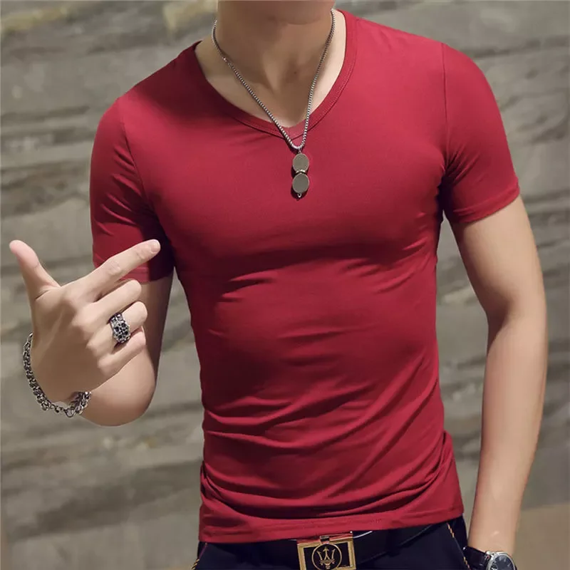 Tight Tops Men Male Fitness Short Sleeve Slim Fit T-Shirts Mens Summer White V-Neck Casual Shirts Plus Size
Tight Tops Men Male Fitness Short Sleeve Slim Fit T-Shirts Mens Summer White V-Neck Casual Shirts Plus Size