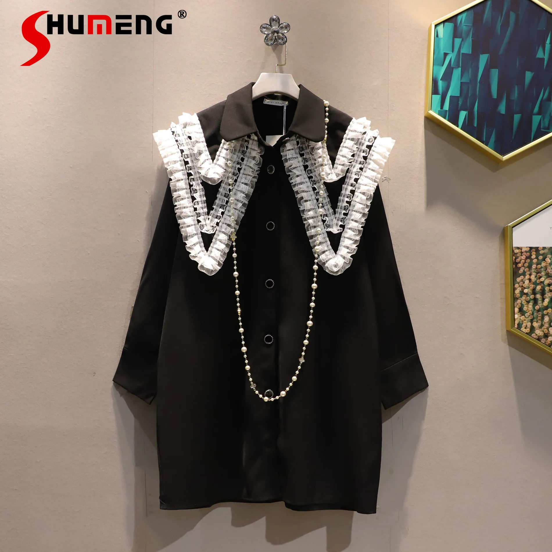 Lace Triangle Doll Collar Shirt Dress for Women 2022 Autumn Winter New Korean Style Oversize Fashion Loose Long Sleeve Dress
Lace Triangle Doll Collar Shirt Dress for Women 2022 Autumn Winter New Korean Style Oversize Fashion Loose Long Sleeve Dress