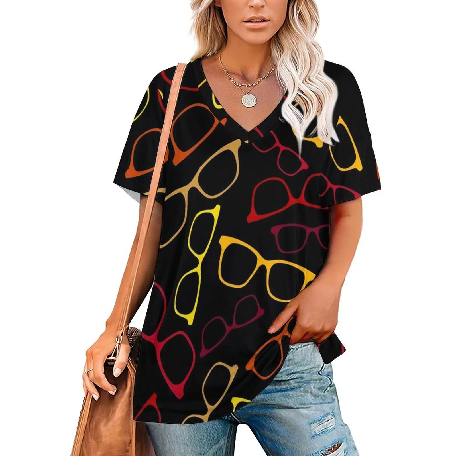 Glasses Print T-Shirts Colorful Eyeglasses V Neck Street Wear Oversized T Shirt Short-Sleeve Pretty Tee Shirt Graphic Top Tees
Glasses Print T-Shirts Colorful Eyeglasses V Neck Street Wear Oversized T Shirt Short-Sleeve Pretty Tee Shirt Graphic Top Tees