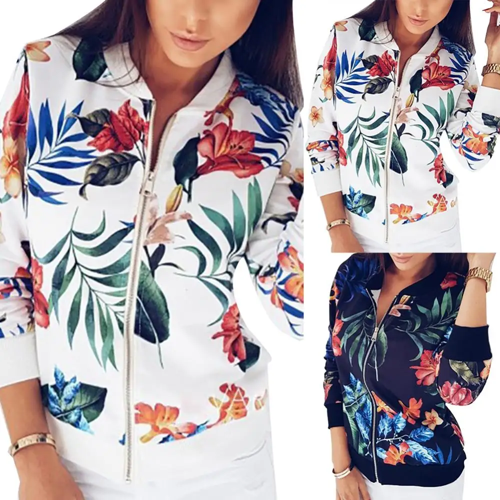 Fashion Flower Leaves Printing Women Jacket Long Sleeve Lady Baseball Sports Outwear Overcoat Jacket Zipper Coat chaqueta mujer
Fashion Flower Leaves Printing Women Jacket Long Sleeve Lady Baseball Sports Outwear Overcoat Jacket Zipper Coat chaqueta mujer