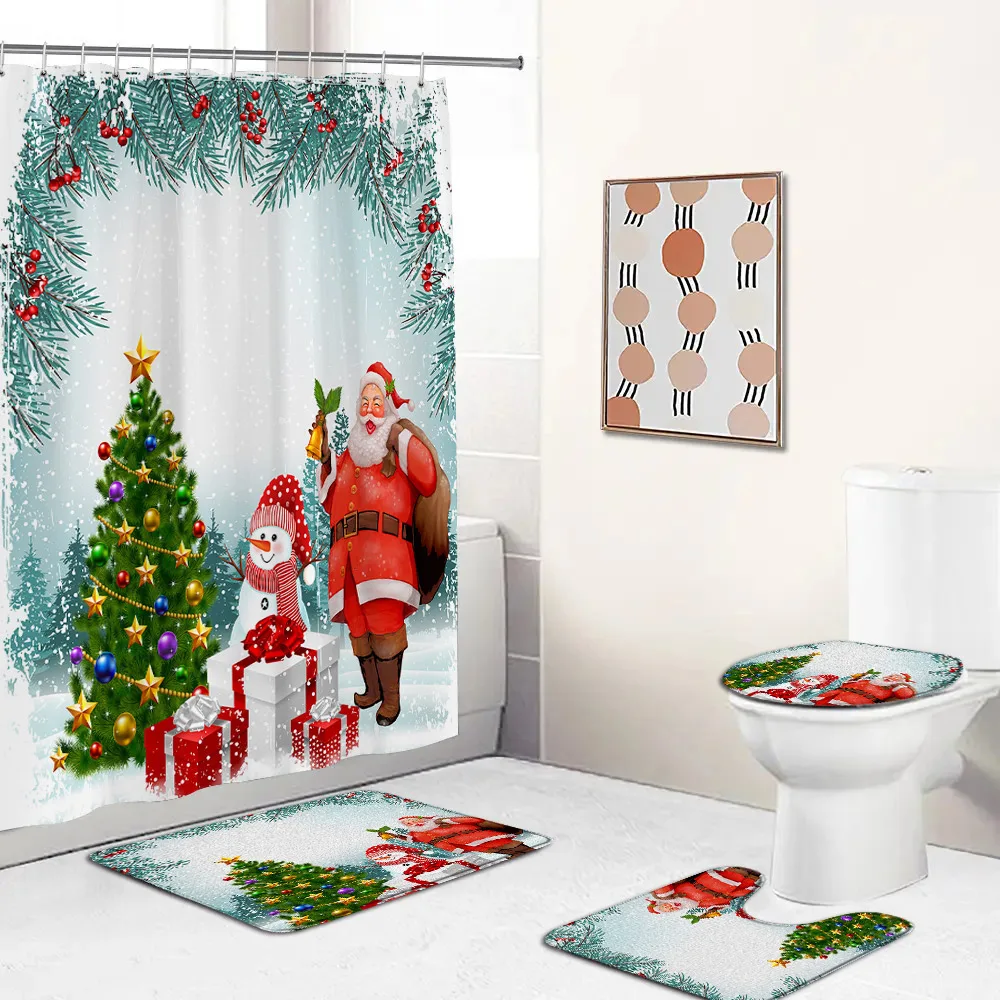 

Набор рождественских занавесок для душа, Санта-Клаус, снеговик, Рождественская елка, кедр, новогодний декор для ванной комнаты, нескользящи...