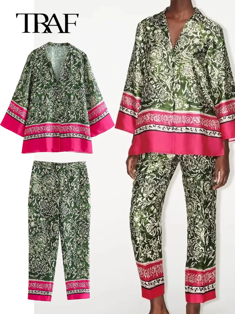 TRAF 2023 Women Print Blouse Pants Sets New Summer Female Casual Lapel Single-Breasted Flare Long Sleeve Top+Straight Long Pant
TRAF 2023 Women Print Blouse Pants Sets New Summer Female Casual Lapel Single-Breasted Flare Long Sleeve Top+Straight Long Pant