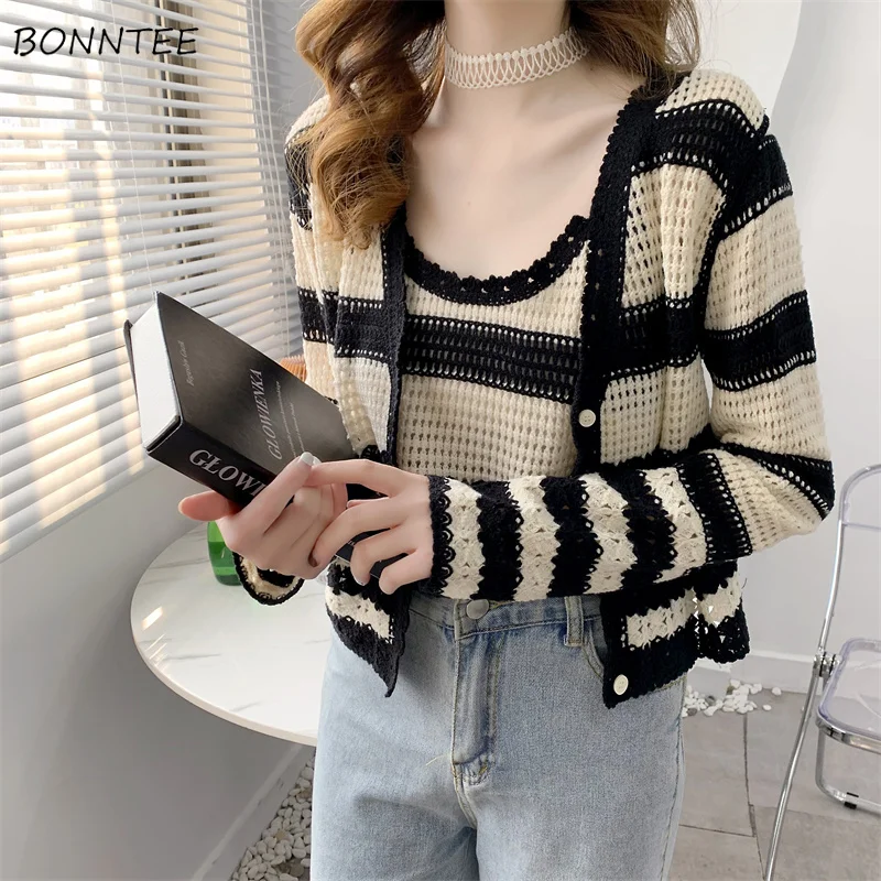 Sets Woman Elegant Office Lady Casual All-match Striped Sexy Camis Cardigan Chic Spring New Arrival Hollow Out Trendy Design Fit
Sets Woman Elegant Office Lady Casual All-match Striped Sexy Camis Cardigan Chic Spring New Arrival Hollow Out Trendy Design Fit