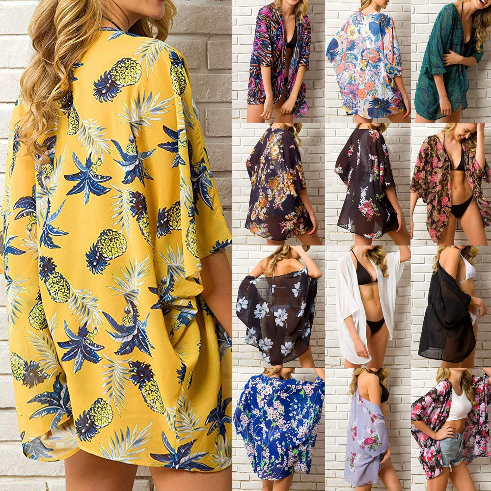 Women Chiffon Beach Bathing Suit Black Floral Print Cardigan Bikini Cover Up Swimwear Kimono Dress
Women Chiffon Beach Bathing Suit Black Floral Print Cardigan Bikini Cover Up Swimwear Kimono Dress