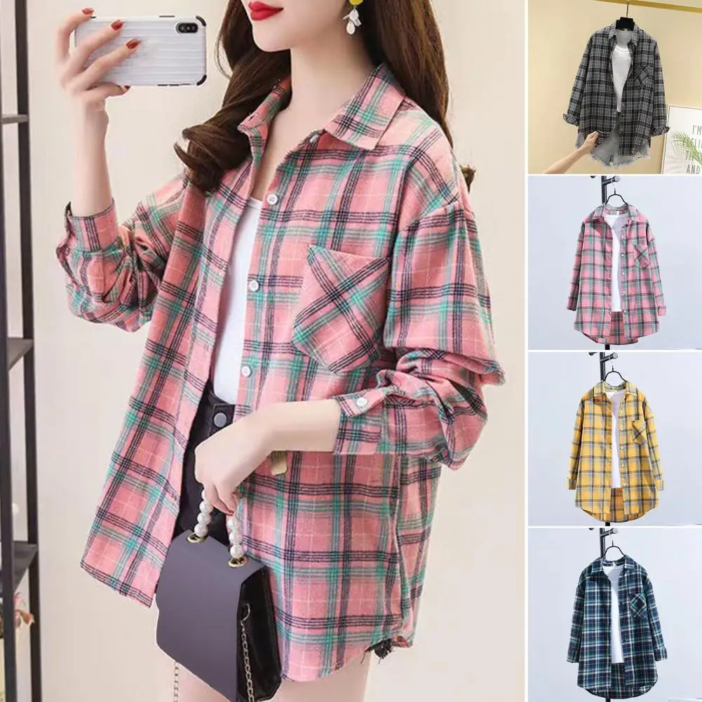 Turn Down Collar Long Sleeve Single-breasted Patch Pocket Loose Shirt Classic Plaid Print Casual Shirt Blouse Female Clothing
Turn Down Collar Long Sleeve Single-breasted Patch Pocket Loose Shirt Classic Plaid Print Casual Shirt Blouse Female Clothing