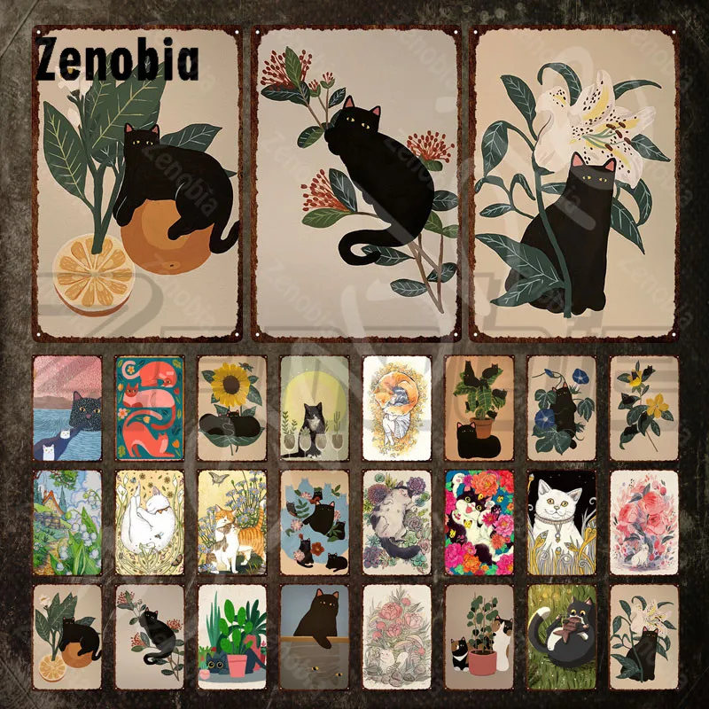 Cute Cat Tin Sign Flowers and Green Plants Black Cats Metal Sign Animals Vintage Metal Poster Walll Stickers for Home Decoration
Cute Cat Tin Sign Flowers and Green Plants Black Cats Metal Sign Animals Vintage Metal Poster Walll Stickers for Home Decoration