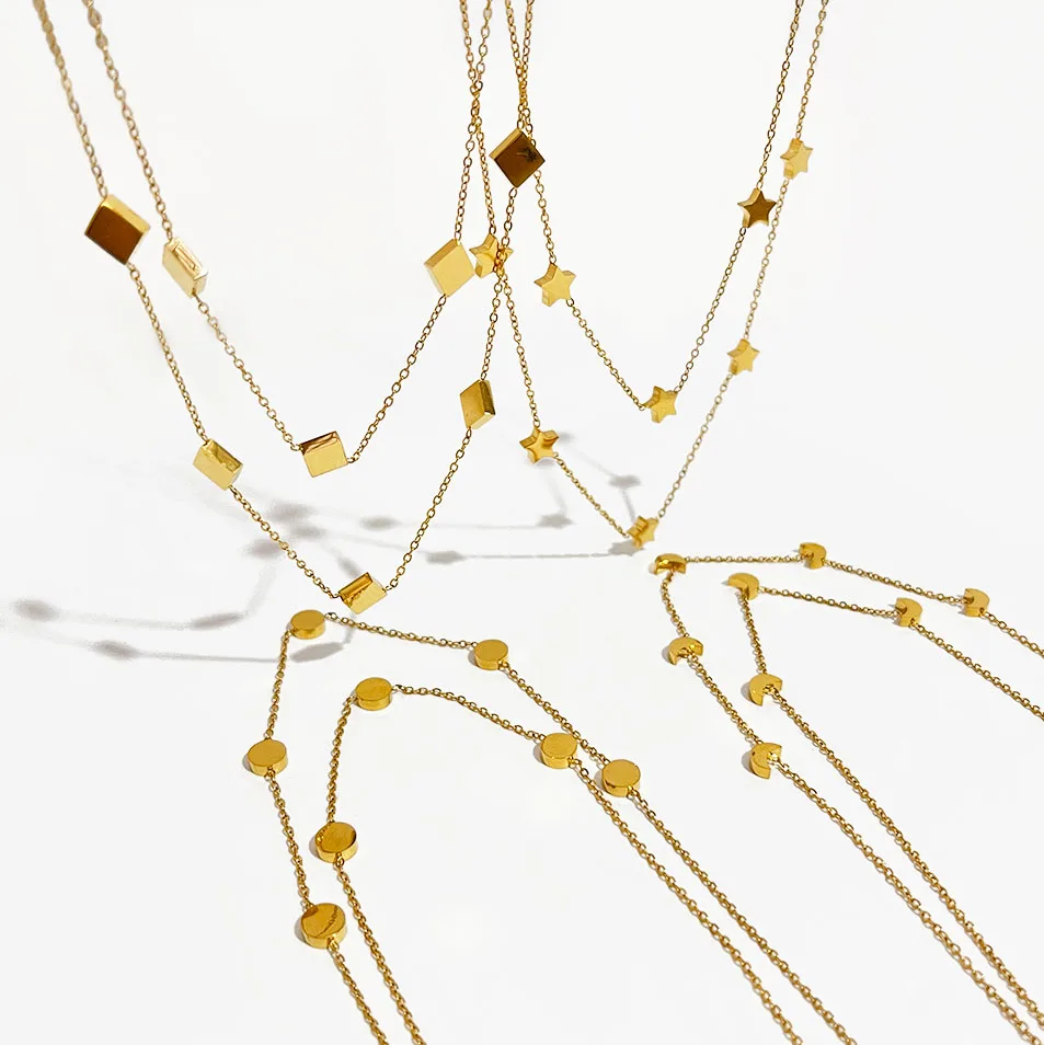 Peri'sbox Minimalist Double Layered Star Moon Square Coin Choker Necklace for Women Trendy Stainless Steel Waterproof Necklaces
Peri'sbox Minimalist Double Layered Star Moon Square Coin Choker Necklace for Women Trendy Stainless Steel Waterproof Necklaces