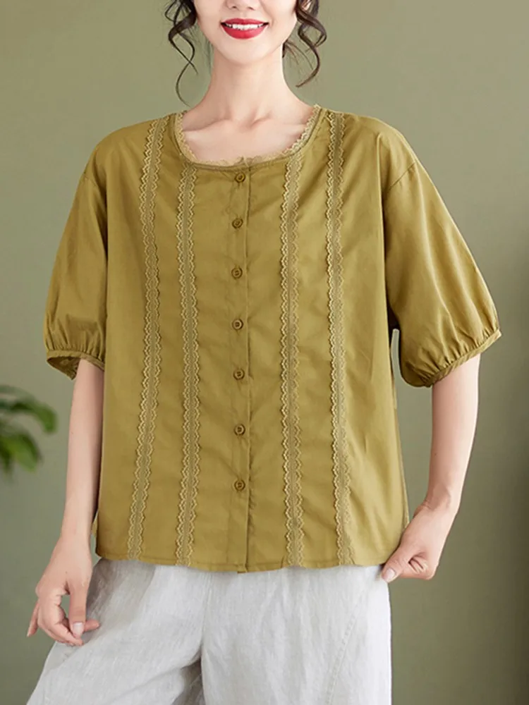 Women Summer Casual Shirts New Arrival 2022 Vintage Style O-neck Patchwork Lace Loose Female Half Sleeve Tops Shirt B1919
Women Summer Casual Shirts New Arrival 2022 Vintage Style O-neck Patchwork Lace Loose Female Half Sleeve Tops Shirt B1919