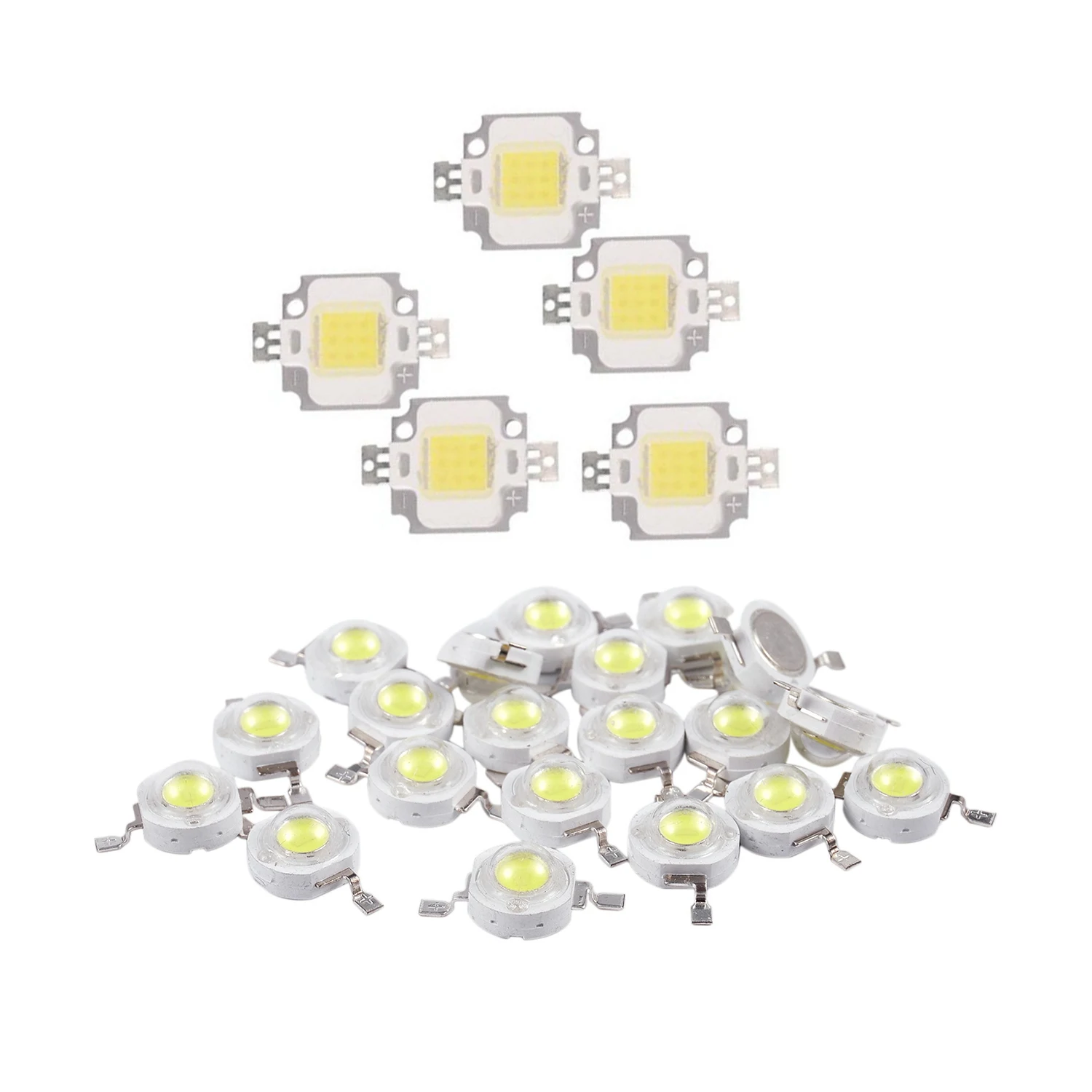 25 Pcs White Light Led Module: 5 Pcs Led Lamp Bulb 10W 20000K 900Lm & 20 Pcs 2 Pin 3W LED Bead Emitters 170-190Lm 6000K
25 Pcs White Light Led Module: 5 Pcs Led Lamp Bulb 10W 20000K 900Lm & 20 Pcs 2 Pin 3W LED Bead Emitters 170-190Lm 6000K