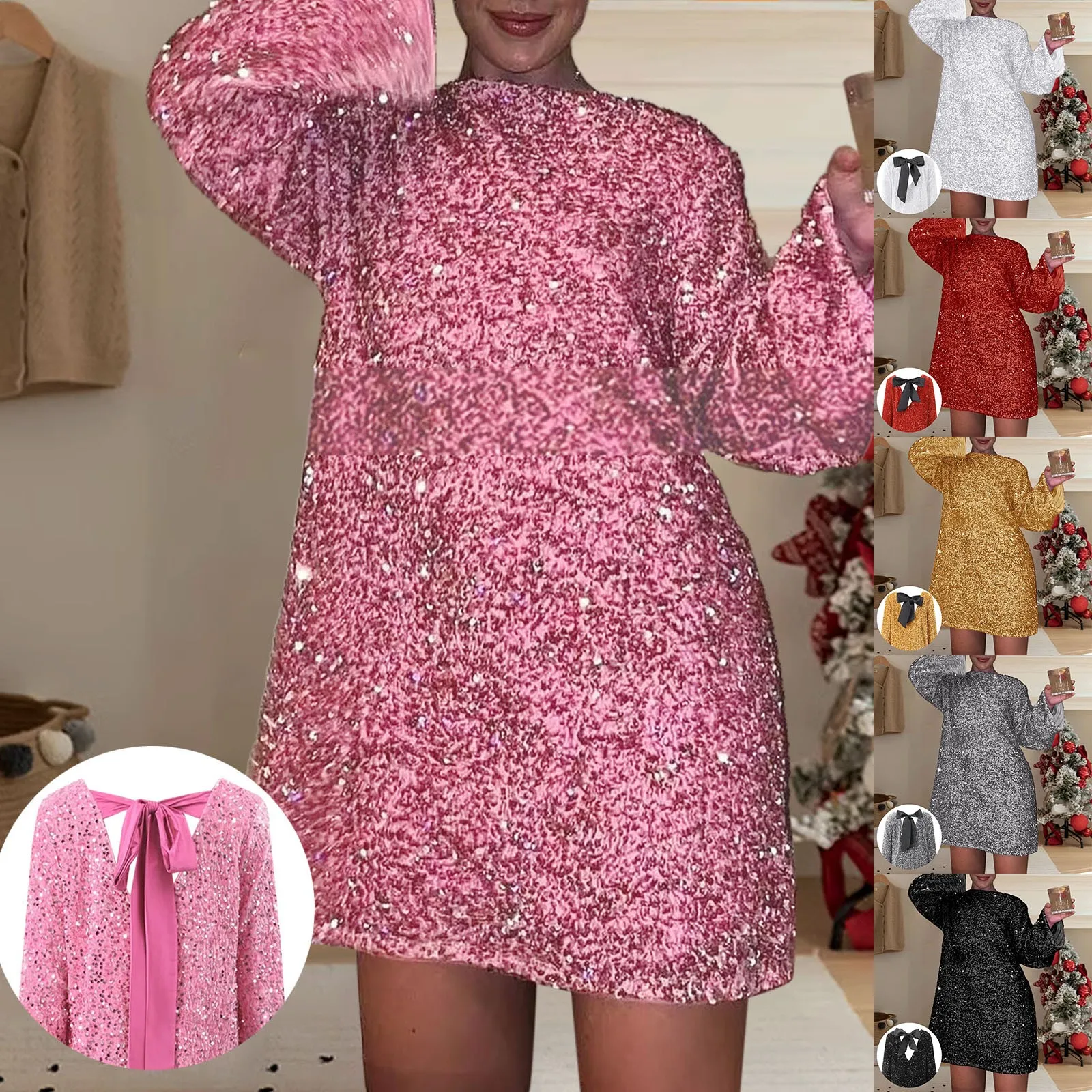 Women's Autumn And Winter New Round Neck Long Sleeved Loose Oversized Sexy Sequin Short Loose club Evening party dress Pleated
Women's Autumn And Winter New Round Neck Long Sleeved Loose Oversized Sexy Sequin Short Loose club Evening party dress Pleated