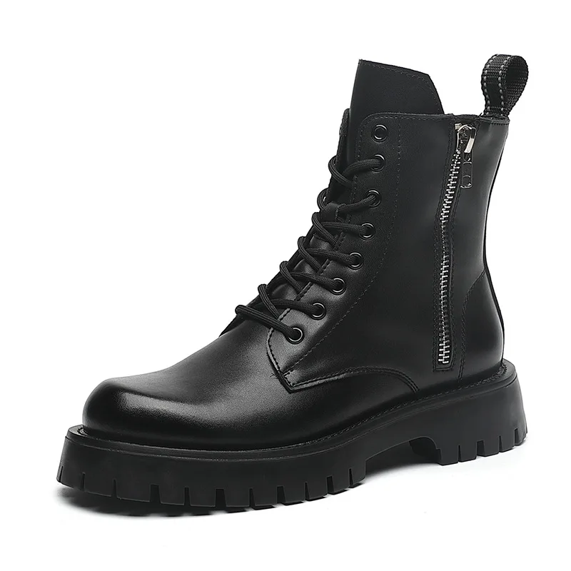 

Height Increasing Men Martin Boots Platform High Mens Chelsea Leather Boot Zipper Winter Male Tooling Trendy Shoes Autumn