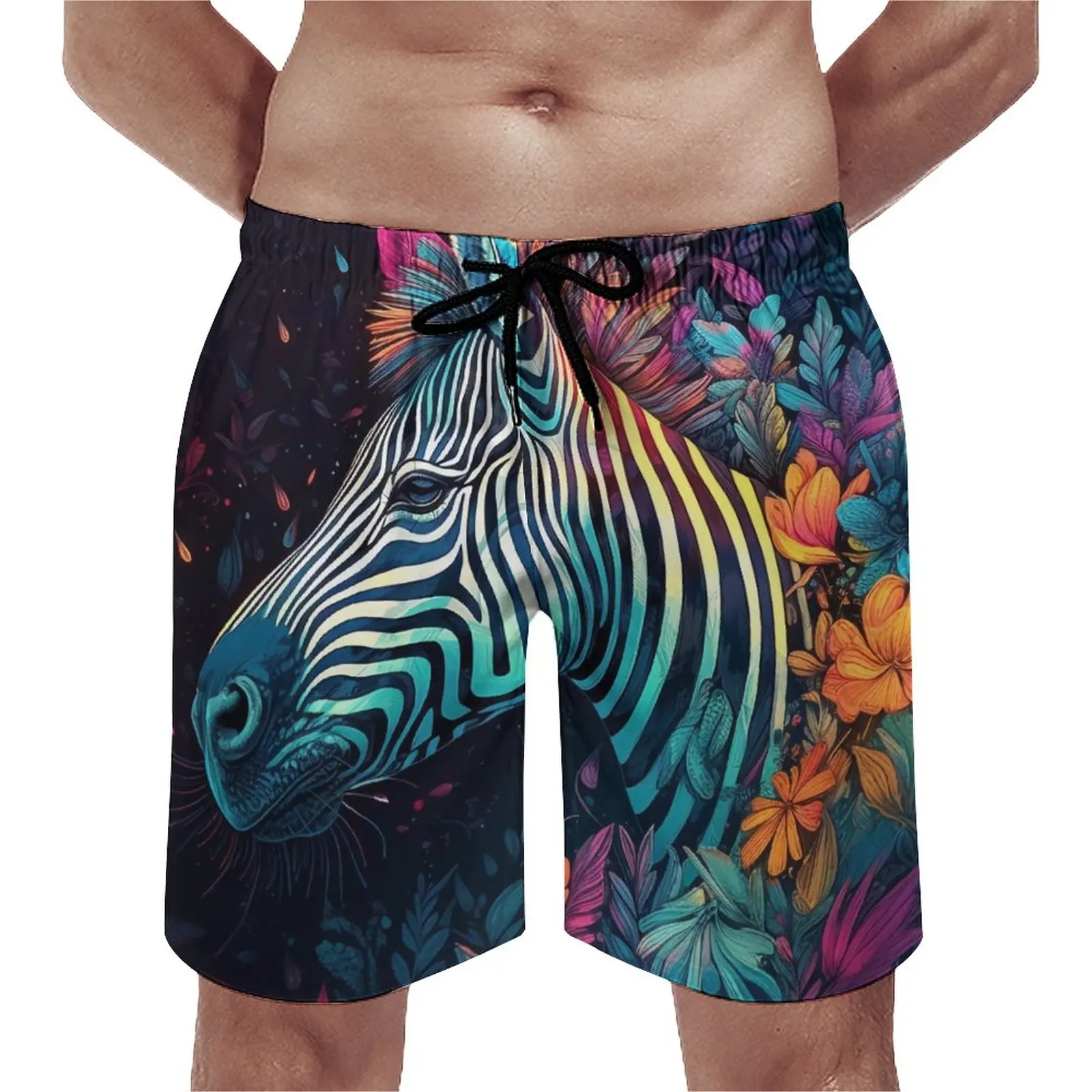 

Summer Gym Shorts Zebra Sports Surf Neon Colorful Painting Design Board Short Pants Fashion Quick Dry Swim Trunks Plus Size
