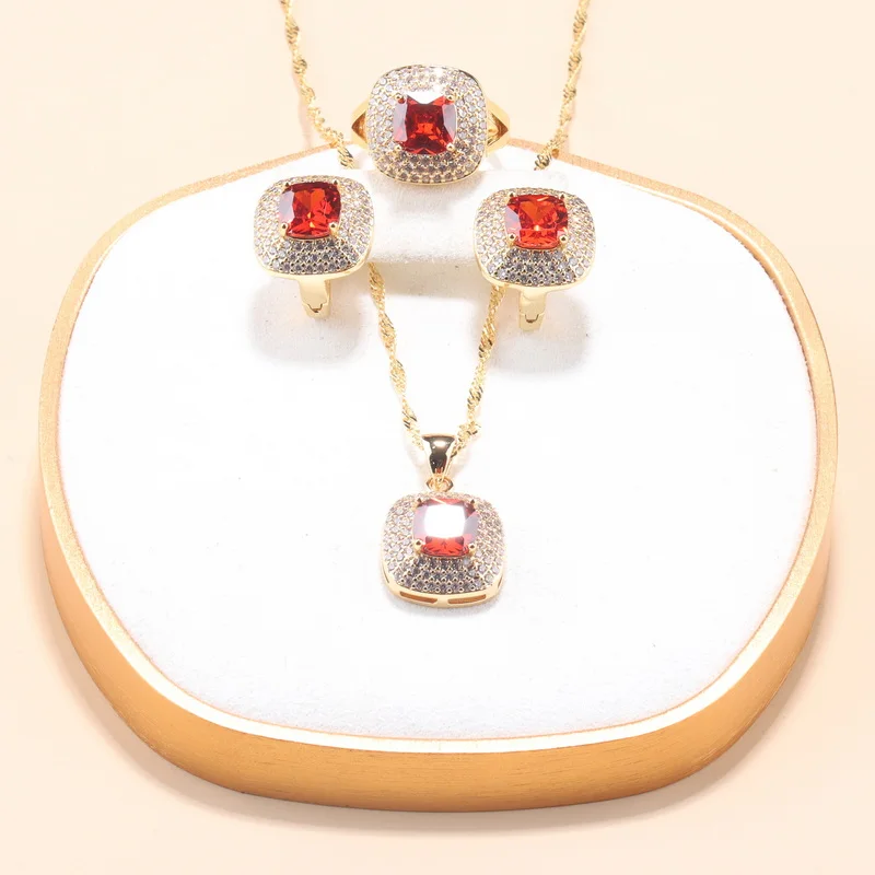 12-Colors Unique Square Wedding Garnet Jewelry Sets For Women Zircon Necklace And Clip Earrings Bridal Costume Adjustable Ring
12-Colors Unique Square Wedding Garnet Jewelry Sets For Women Zircon Necklace And Clip Earrings Bridal Costume Adjustable Ring
