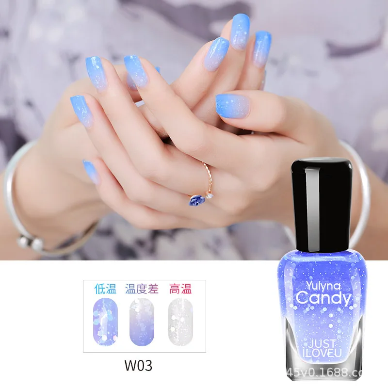 Nail polish, which changes color with temperature, is quick-drying and colorfast multicolor nail polish.
Nail polish, which changes color with temperature, is quick-drying and colorfast multicolor nail polish.