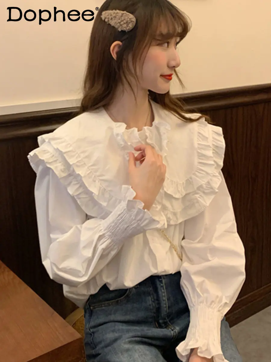 Temperament Ruffled Doll Collar White Blouse Top Female Fat Sister Slimming Puff Sleeve Shirt 2023 New Spring Summer Blusas Tops
Temperament Ruffled Doll Collar White Blouse Top Female Fat Sister Slimming Puff Sleeve Shirt 2023 New Spring Summer Blusas Tops