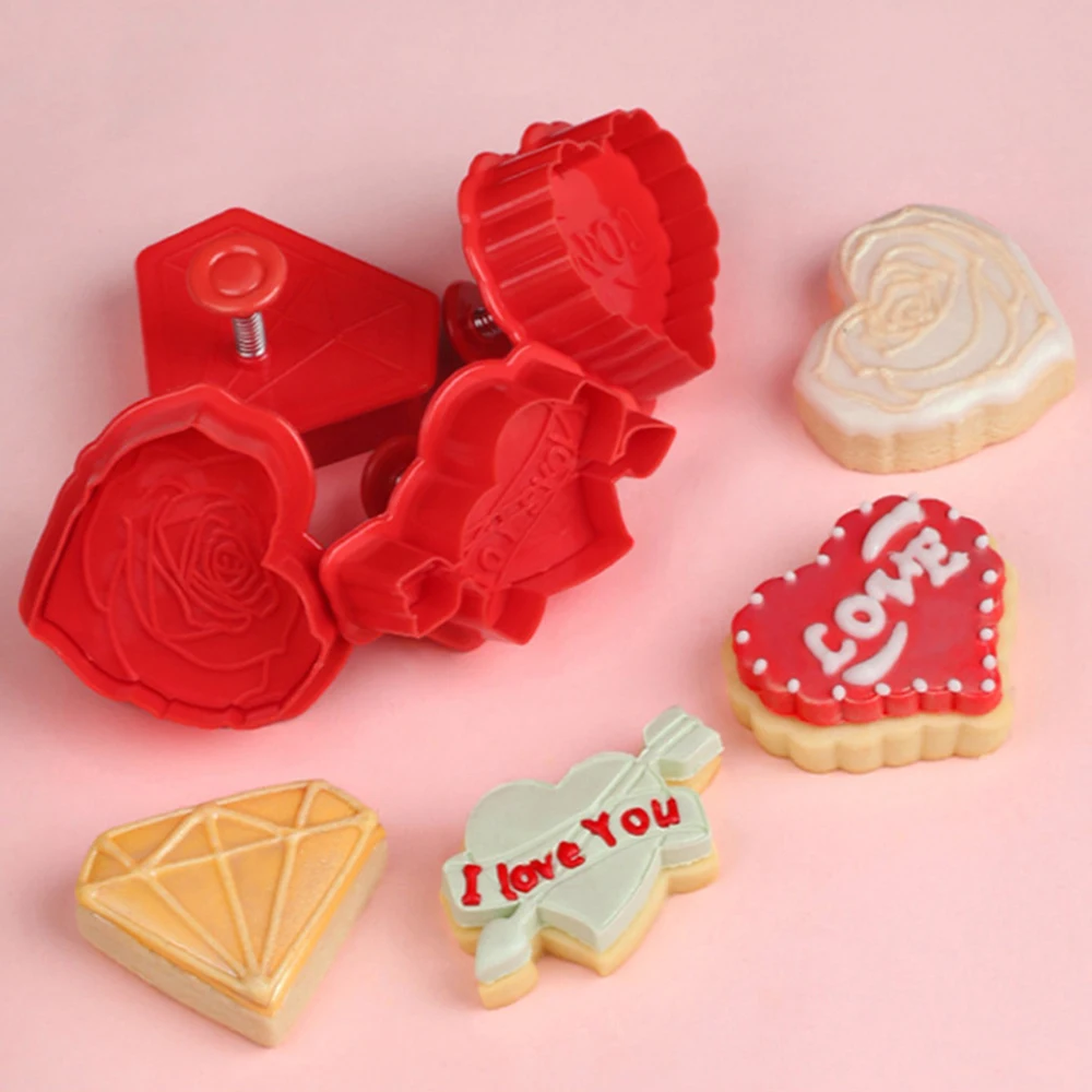 4 Pcs/set Valentine's Day Rose Love Cookie Stamp Cutter Mold Biscuit Cake Decorating Baking Tools
4 Pcs/set Valentine's Day Rose Love Cookie Stamp Cutter Mold Biscuit Cake Decorating Baking Tools