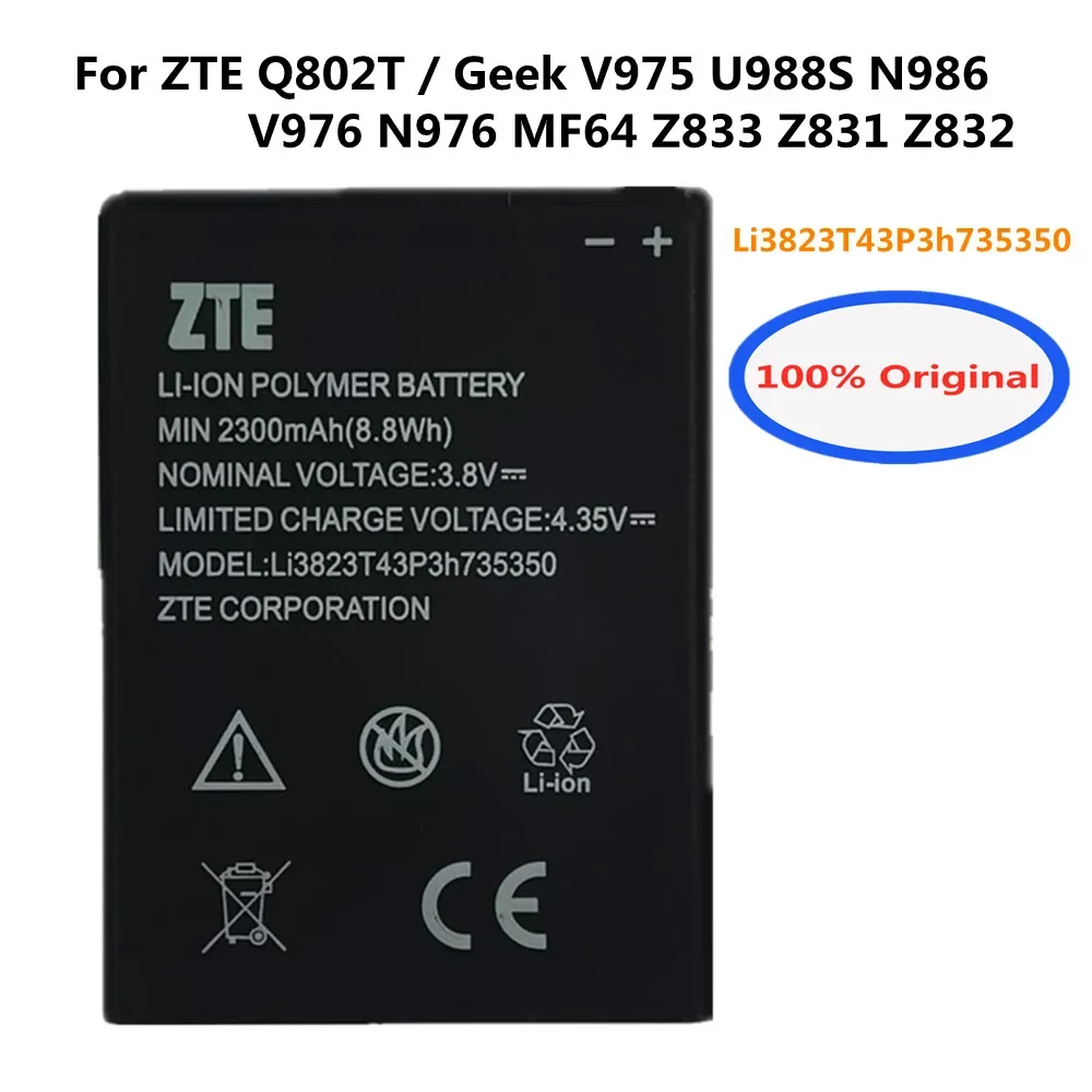 Оригинальный аккумулятор 2300 мАч Li3823T43P3h735350 для телефона ZTE Q802T Geek V975 U988S N986 V976 N976 MF64 Z833 Z831 Z832
Оригинальный аккумулятор 2300 мАч Li3823T43P3h735350 для телефона ZTE Q802T Geek V975 U988S N986 V976 N976 MF64 Z833 Z831 Z832