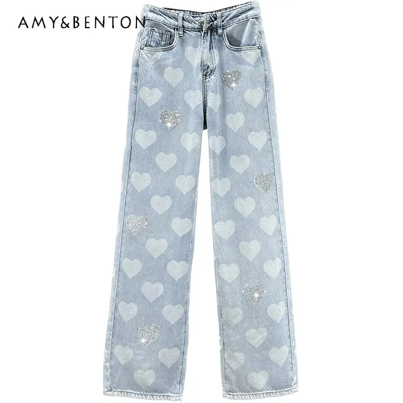 Love Rhinestone Jeans Women 2023 New Spring High Waist Loose Slimming Hong Kong Style Wide Leg Denim Pant Mop Trousers Y2k Pants
Love Rhinestone Jeans Women 2023 New Spring High Waist Loose Slimming Hong Kong Style Wide Leg Denim Pant Mop Trousers Y2k Pants