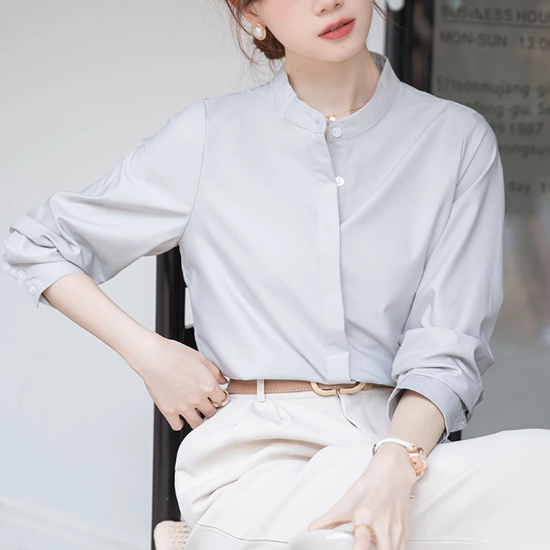 Office Lady Button Blouse French Style Stand Collar Shirt Autumn Long Sleeve Shirt Women Solid Color Loose Clothes Blusas 28601
Office Lady Button Blouse French Style Stand Collar Shirt Autumn Long Sleeve Shirt Women Solid Color Loose Clothes Blusas 28601