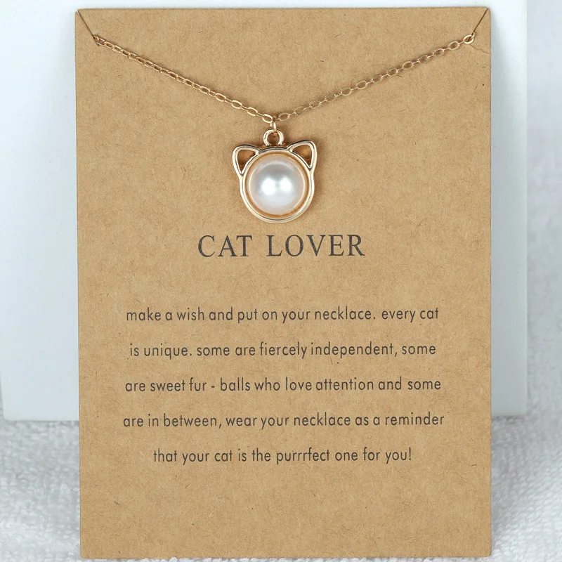 

Fashion Pearl Pendant Necklace for Women Girls Cat Ear Choker Gold Color Clavicle Chain Party Wedding Jewelry Wish Card Gifts