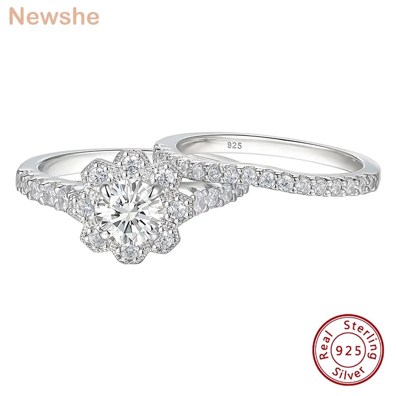

Женское Обручальное Кольцо Newshe, обручальное кольцо из стерлингового серебра 925 пробы с цветком Halo, 1,6 карат, ааааа, кубический циркон, ювелирные украшения