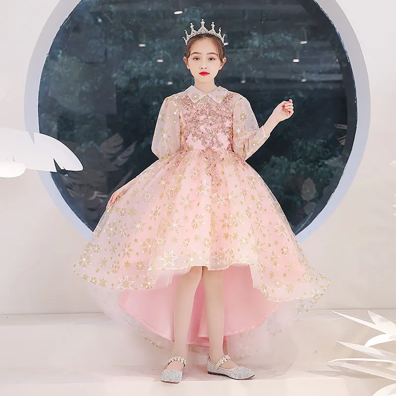 Pink Elegant Full Sleeves High-Low Sequins Appliques Ankle-Length Kids Party Communion Dresses Girl Dresses For Weddings A2063
Pink Elegant Full Sleeves High-Low Sequins Appliques Ankle-Length Kids Party Communion Dresses Girl Dresses For Weddings A2063