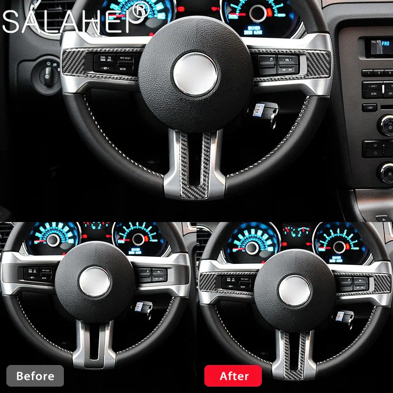 

Carbon Fiber Car Interior Steering Wheel Buttons Frames Decorative Stickers For Ford Mustang 2009-2013 Auto Retrofit Accessories