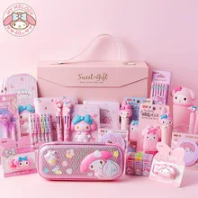 Kawaii Sanrios Stationery Set Anime Melody Hello Kittys Notebook Hand Account Cinnamoroll Pen Box Ruler Rubber Sticky Notes Gift