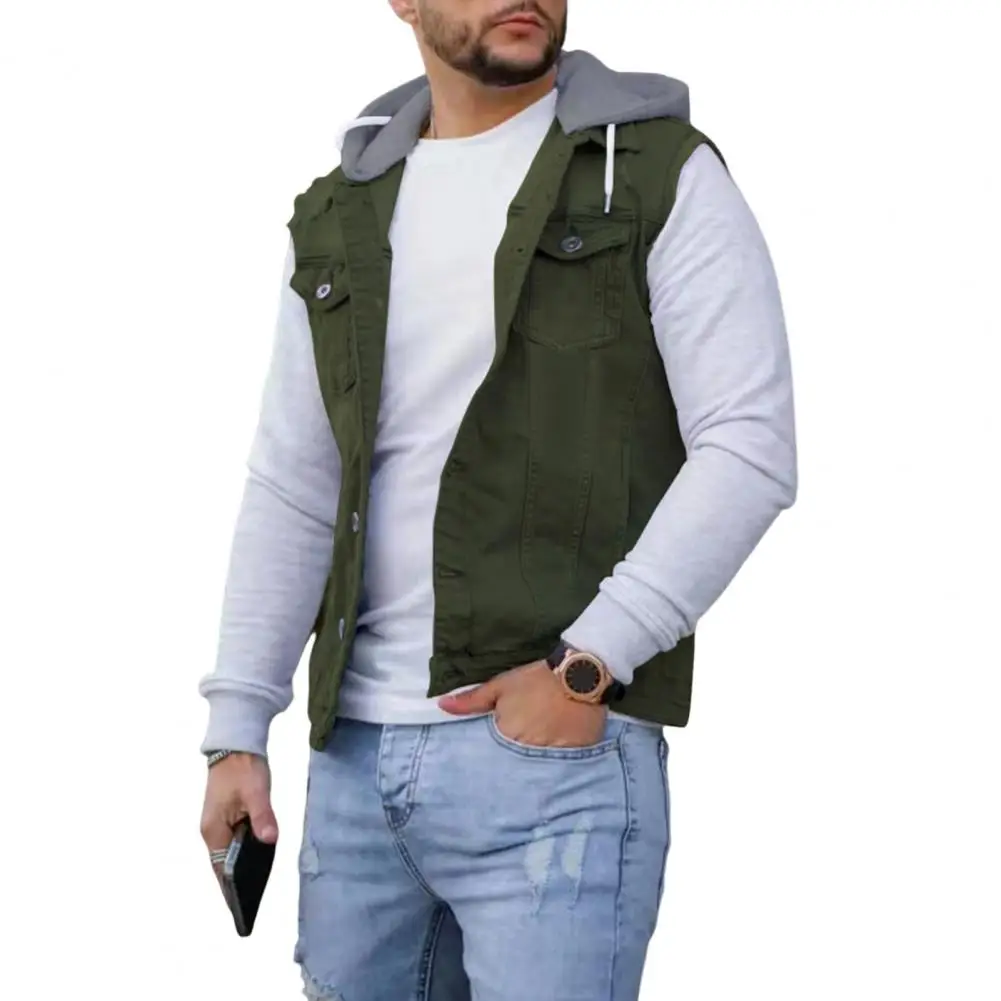 Autumn Winter Hooded Vest Denim Patchwork Relaxed Fit Splicing Vest Trendy Drawstring Buttons Waistcoat for Daily Wear 
Autumn Winter Hooded Vest Denim Patchwork Relaxed Fit Splicing Vest Trendy Drawstring Buttons Waistcoat for Daily Wear