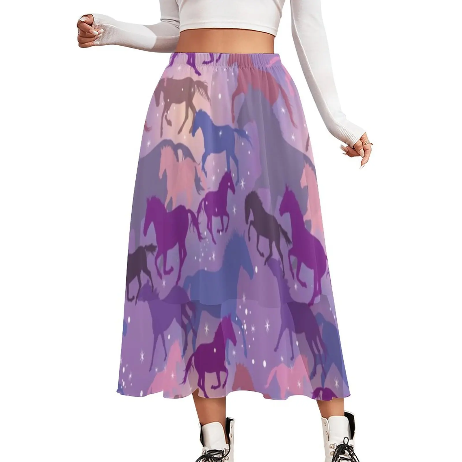 Flare Horse Chiffon Skirt Wild Horses Riding On Purple Pattern Street Wear Casual Skirts Ladies Vintage Boho Skirt Clothing Gift 
Flare Horse Chiffon Skirt Wild Horses Riding On Purple Pattern Street Wear Casual Skirts Ladies Vintage Boho Skirt Clothing Gift