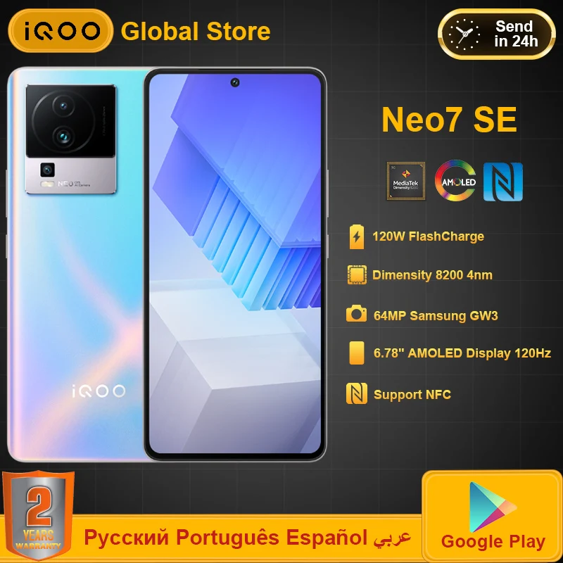 

New iQOO NEO7 NEO 7 SE 5G Mobile Phone Dimensity 8200 6.78'' 120HZ AMOLED 5000mAh 120W Super Charge 64MP Camera NFC Smartphone