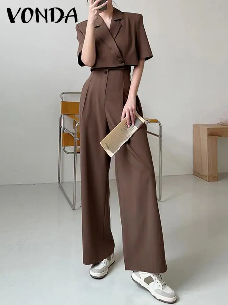 Office Matching Sets VONDA Women Sets 2023 Casual Shirt Short Sleeve Button Zipper Top+Pants Set Summer Pants Suit Oversize
Office Matching Sets VONDA Women Sets 2023 Casual Shirt Short Sleeve Button Zipper Top+Pants Set Summer Pants Suit Oversize